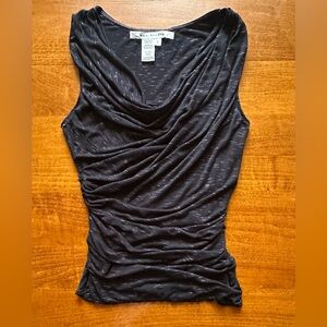 Max Studio•sleeveless cowl neck blouse•small•rayon blend•marled charcoal gray